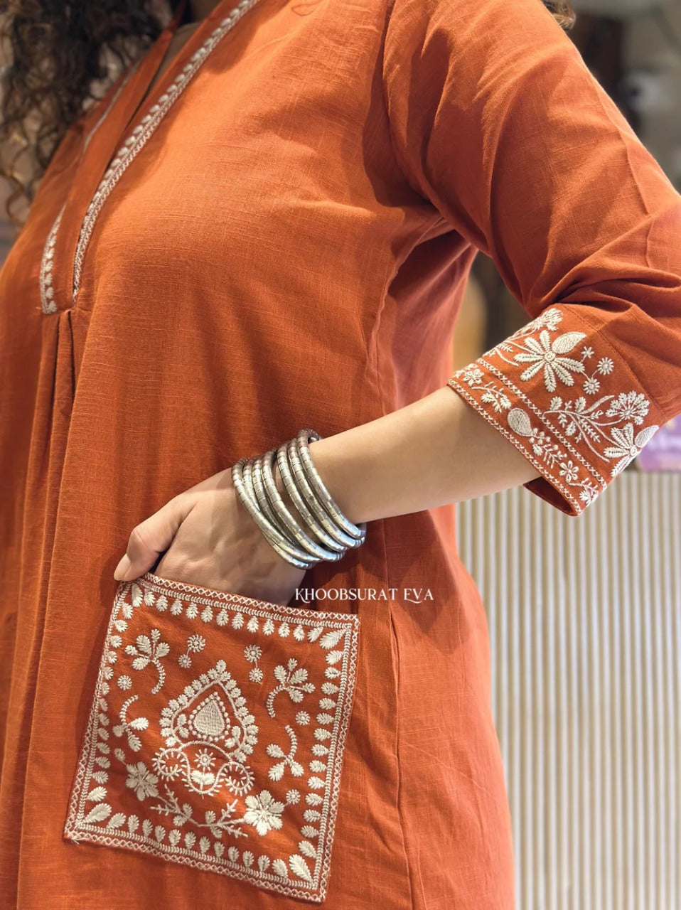 Orange Beautiful Cotton Slub with Both Sides Pocket