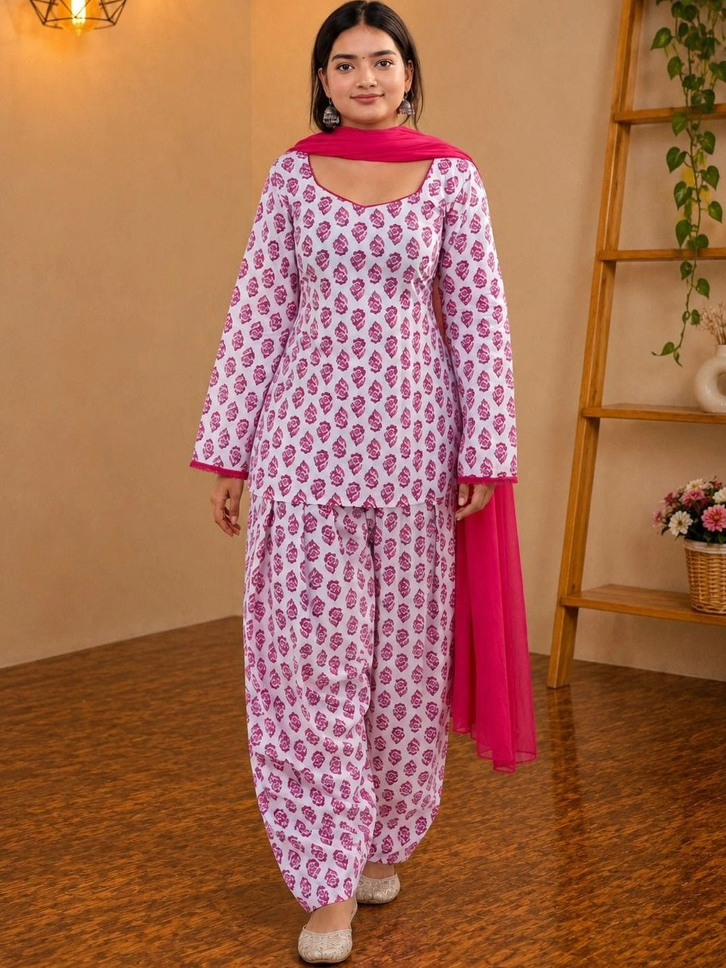 Gulabi Floral Print Kurta & Salwar Set with Dupatta