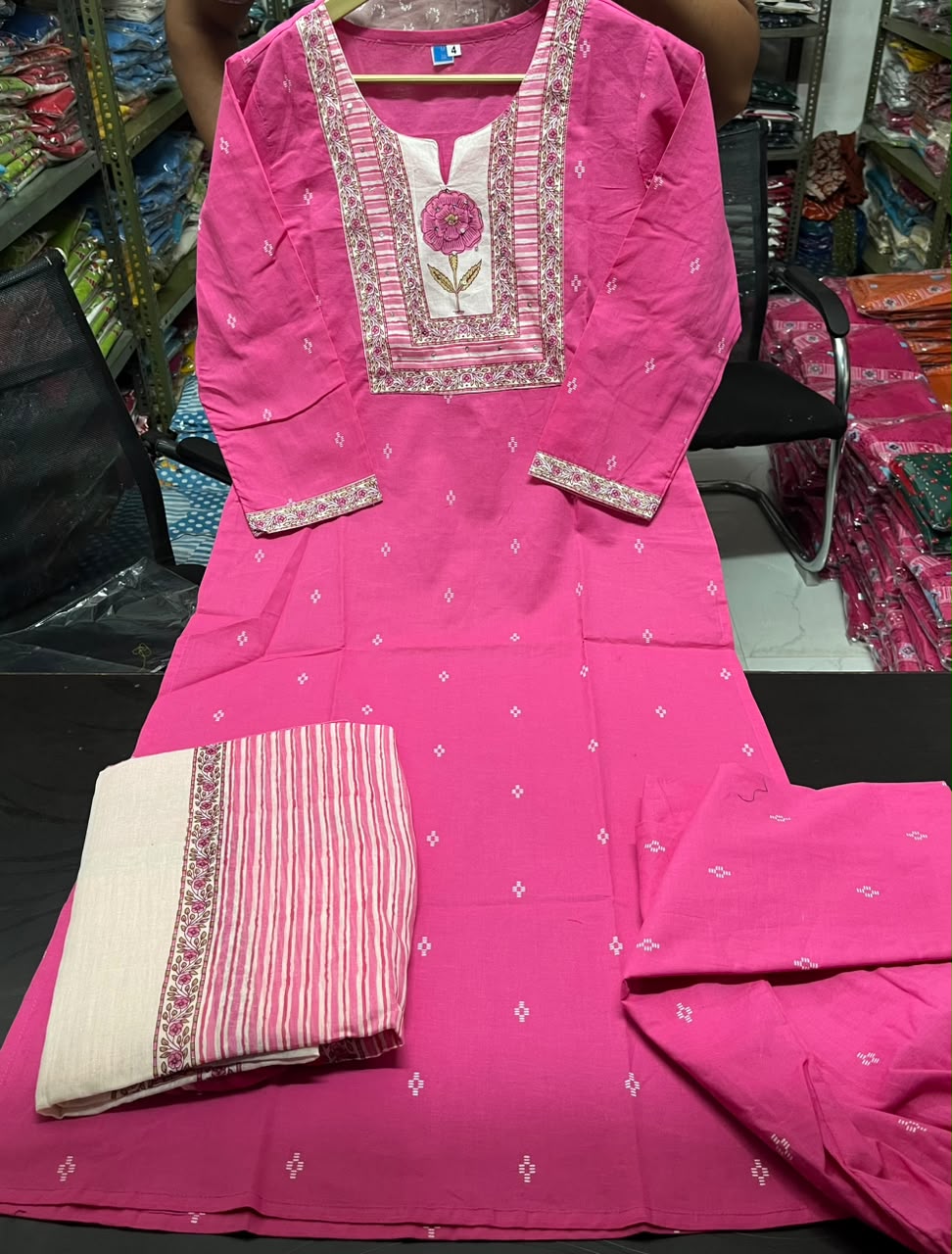 Gulnaar Pink Floral Yoke Kurta Set with Printed Dupatta