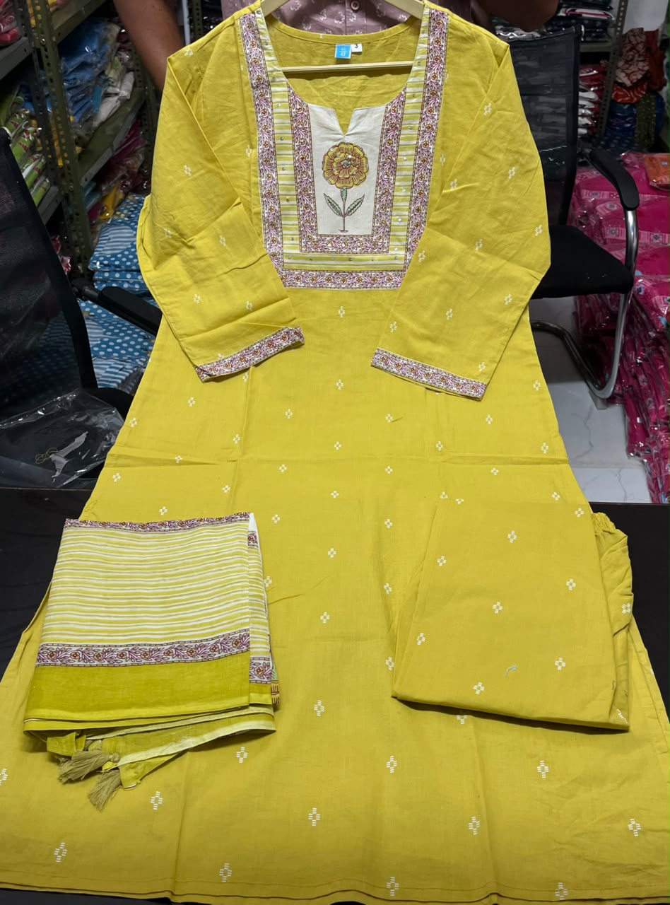 Gulnaar Mustard Yellow Floral Yoke Kurta & Pant Set with Printed Dupatta