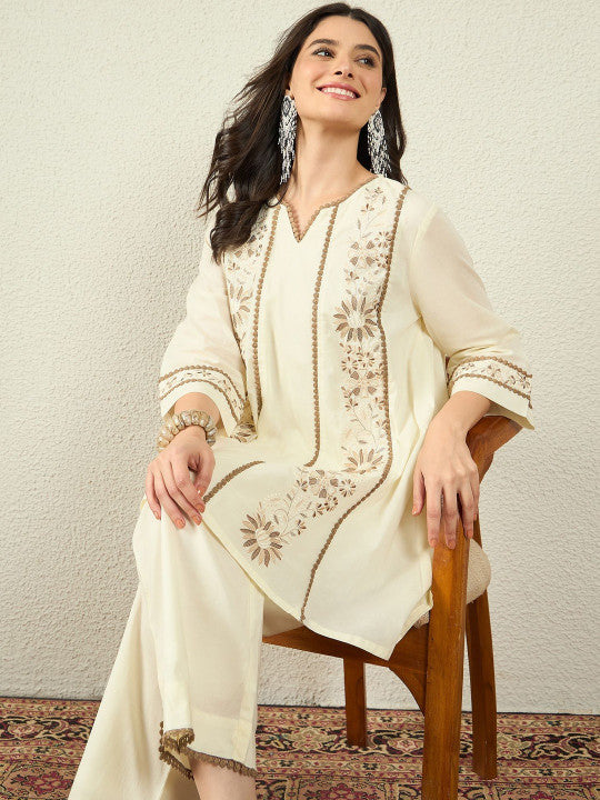 White Embroidered Kurta Palazzo Set