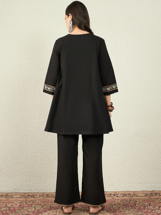 Black Embroidered Kurta Palazzo Set