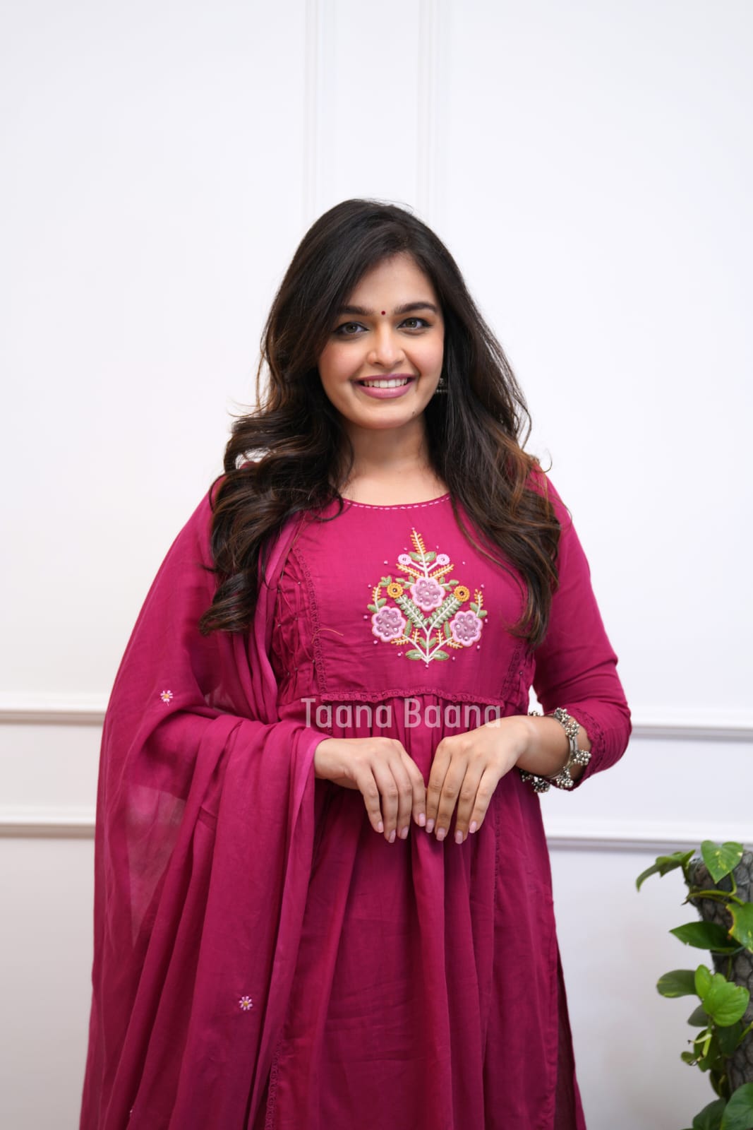 Pink Floral Embroidered Anarkali Kurta Set with Dupatta