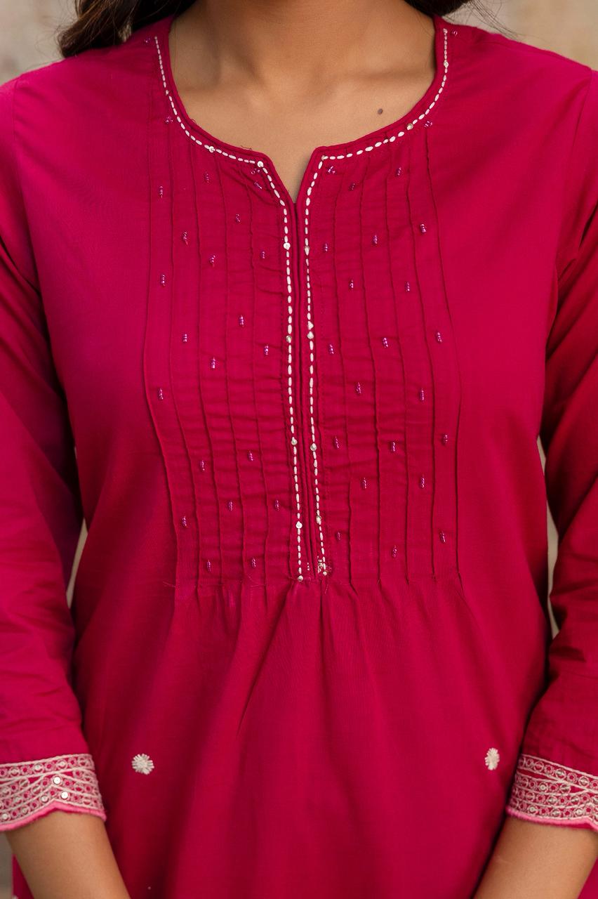 Gulnaar Rani Pink Floral Embroidered Kurta Set with Dupatta