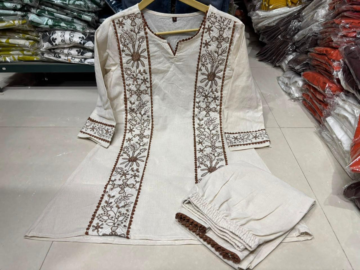 White Embroidered Kurta Palazzo Set