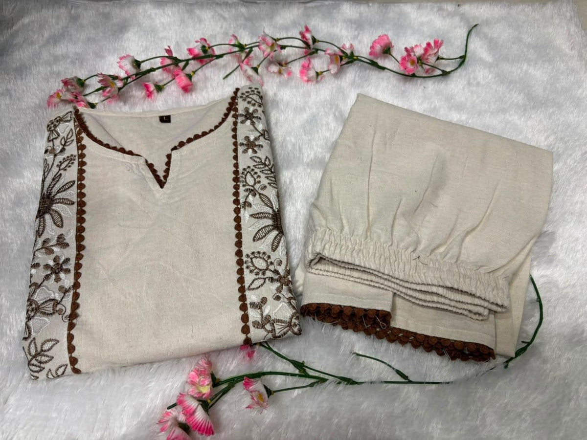White Embroidered Kurta Palazzo Set
