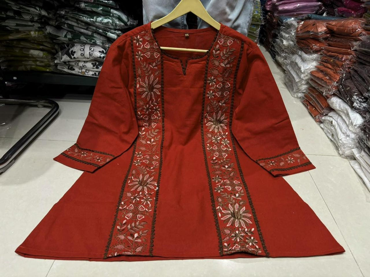 Rust Red Embroidered Kurta Palazzo Set