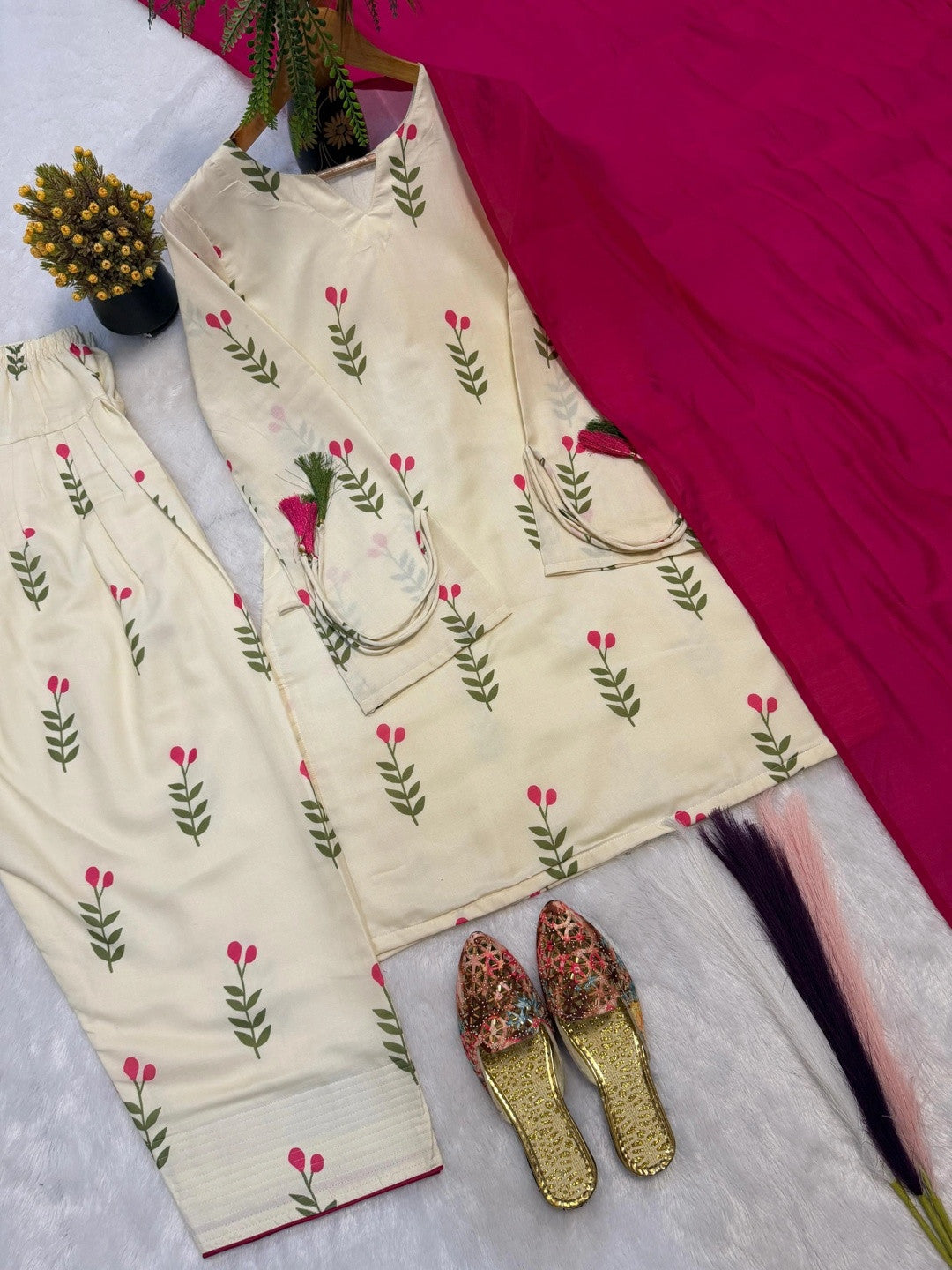 Women Floral Printed Regular Kurta with Palazzos & With Dupatta