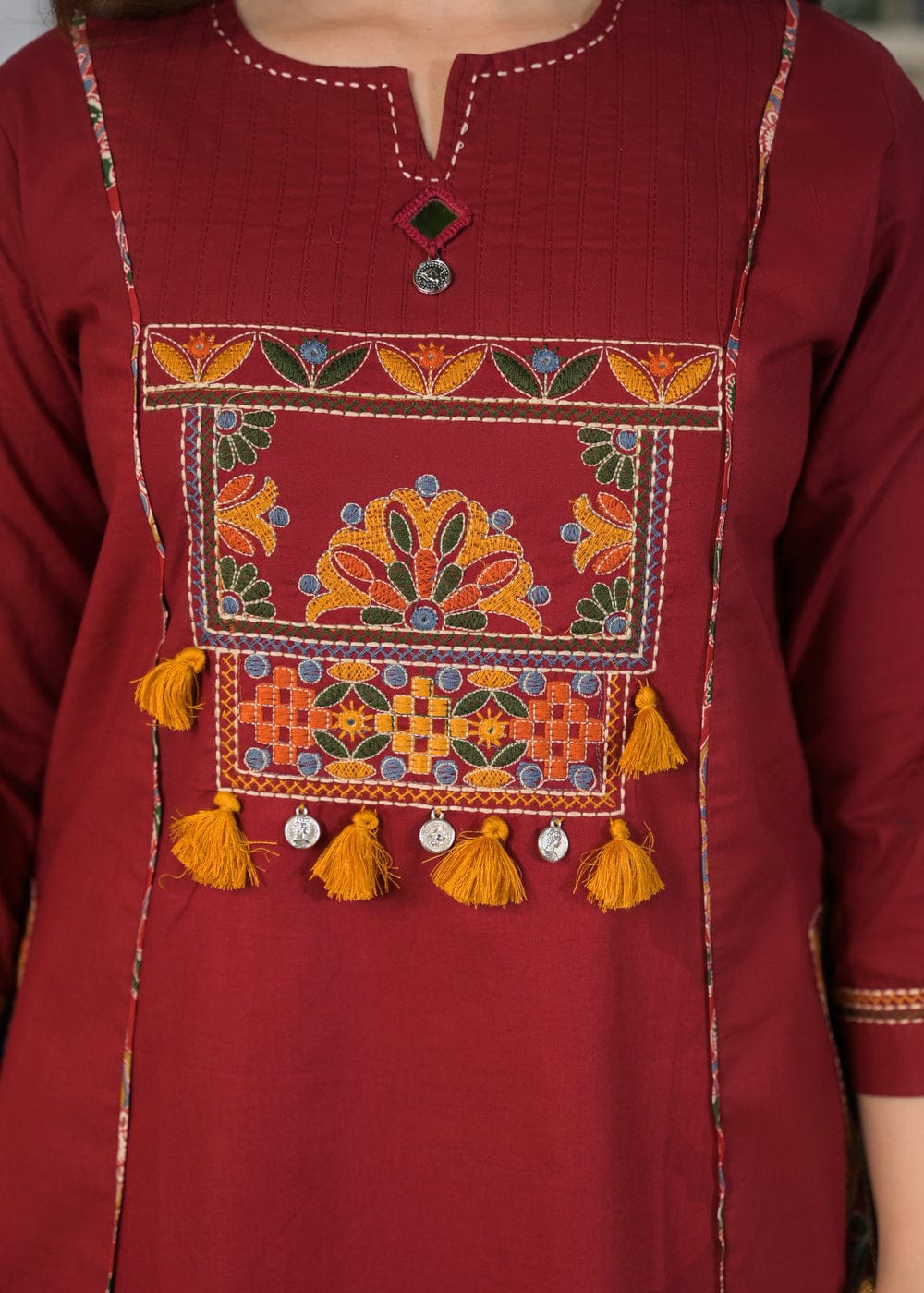 Maroon Embroidered Kurta Pant Set with Printed Dupatta