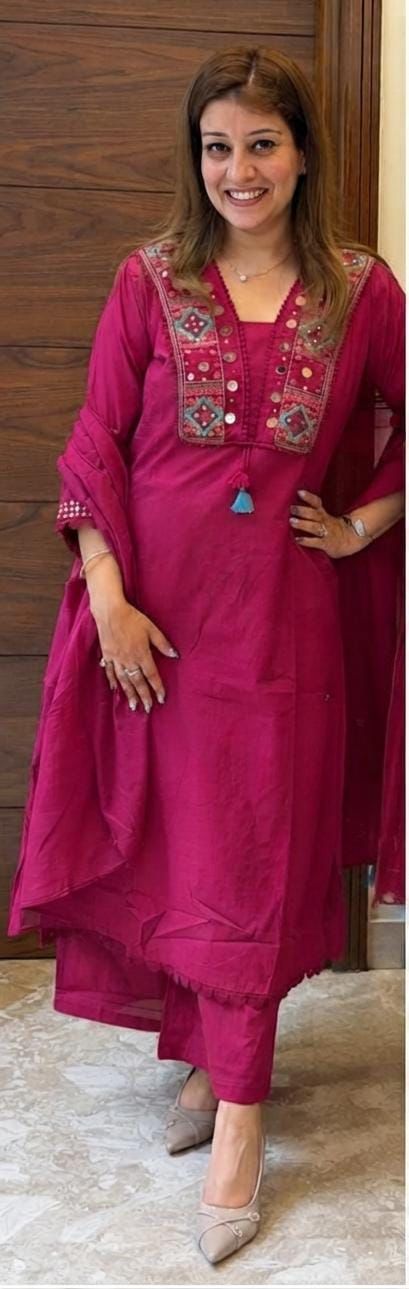 Mirror-Embroidered Kurta Pant Set with Dupatta
