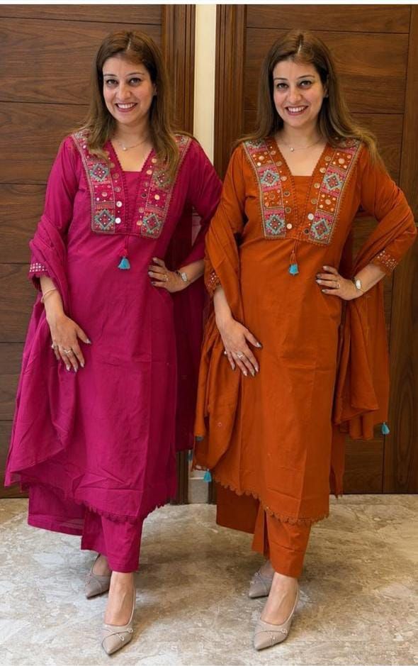 Mirror-Embroidered Kurta Pant Set with Dupatta