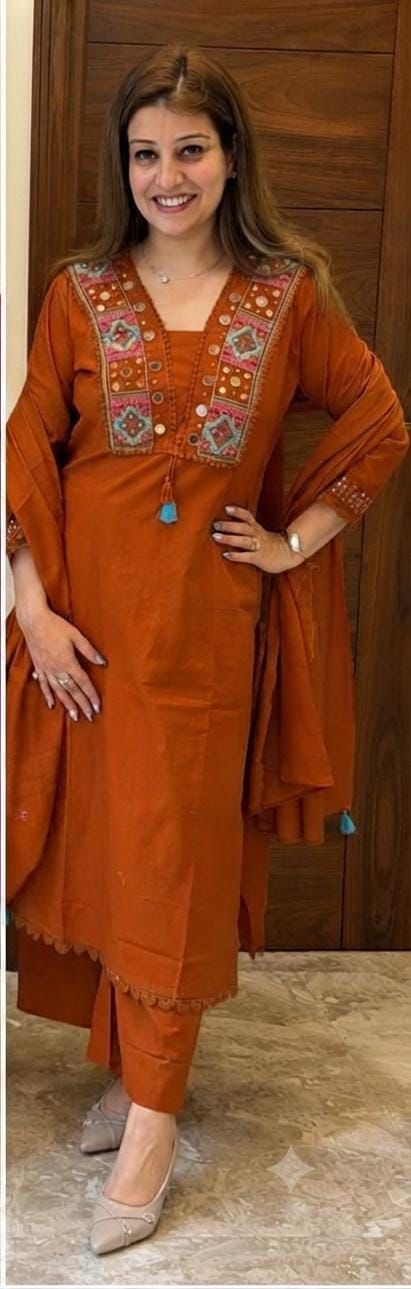 Mirror-Embroidered Kurta Pant Set with Dupatta
