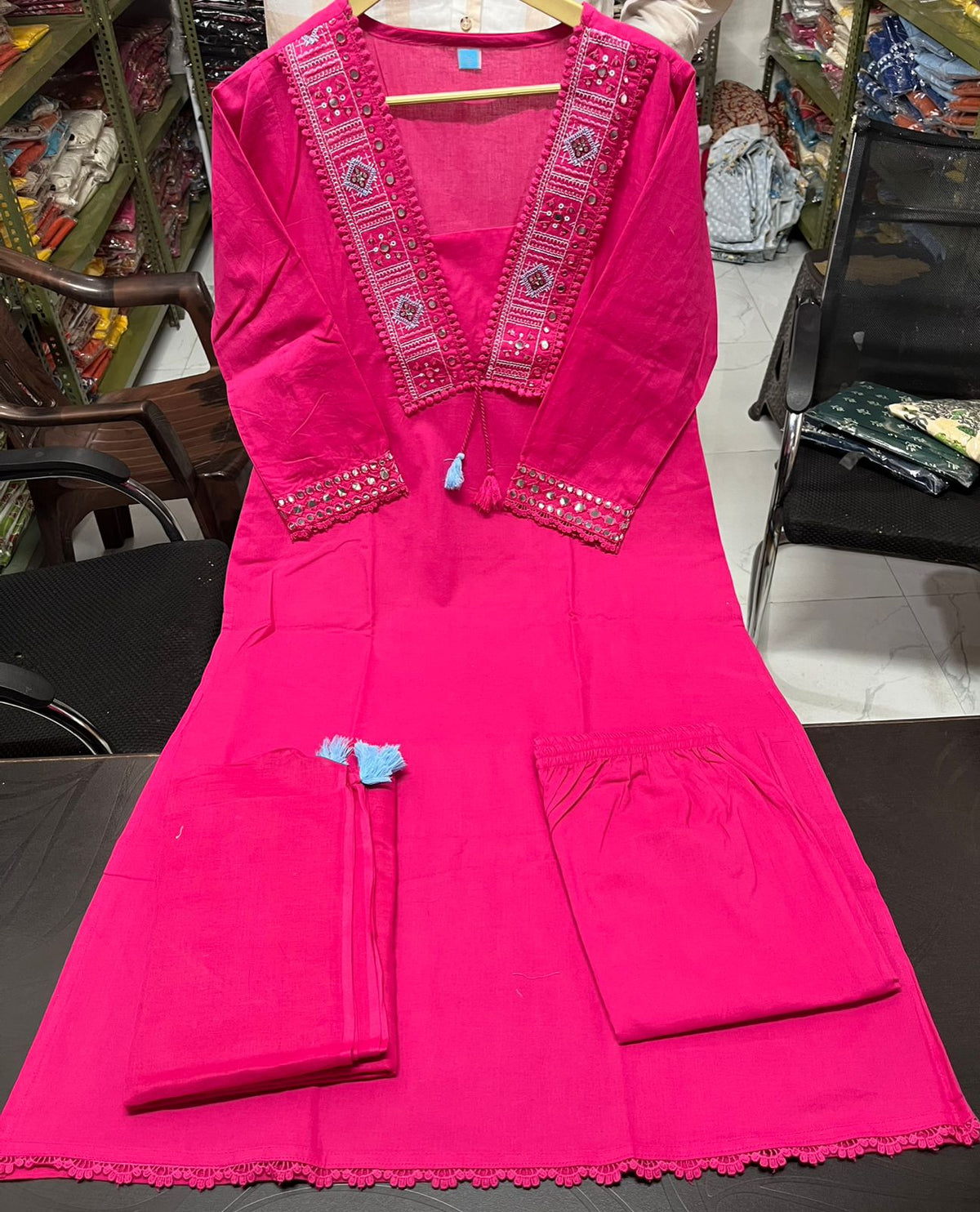 Mirror-Embroidered Kurta Pant Set with Dupatta