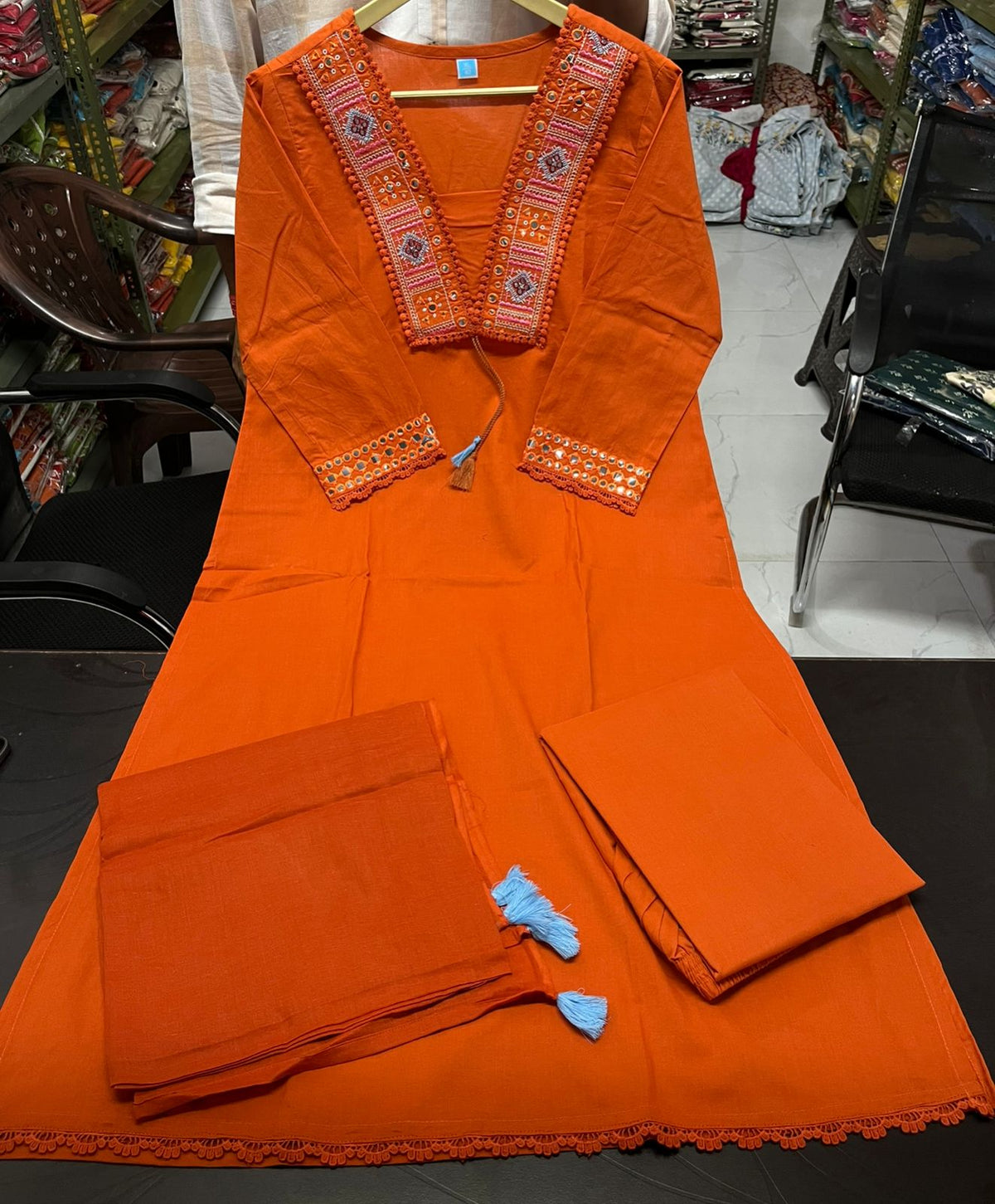 Mirror-Embroidered Kurta Pant Set with Dupatta