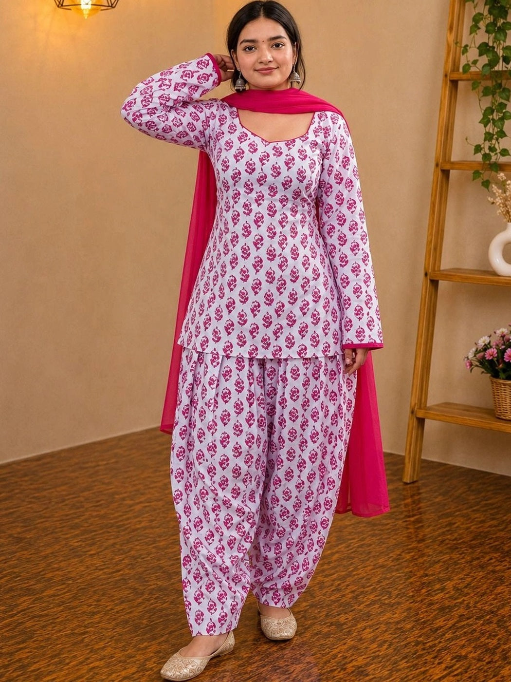 Gulabi Floral Print Kurta & Salwar Set with Dupatta