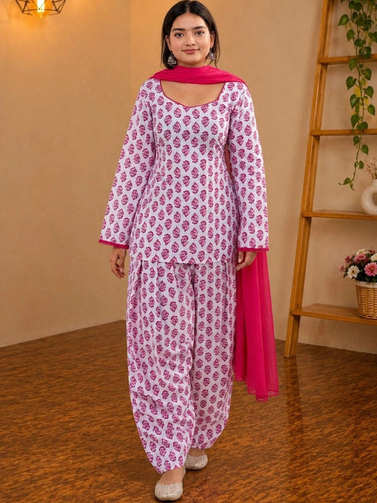 Gulabi Floral Print Kurta & Salwar Set with Dupatta