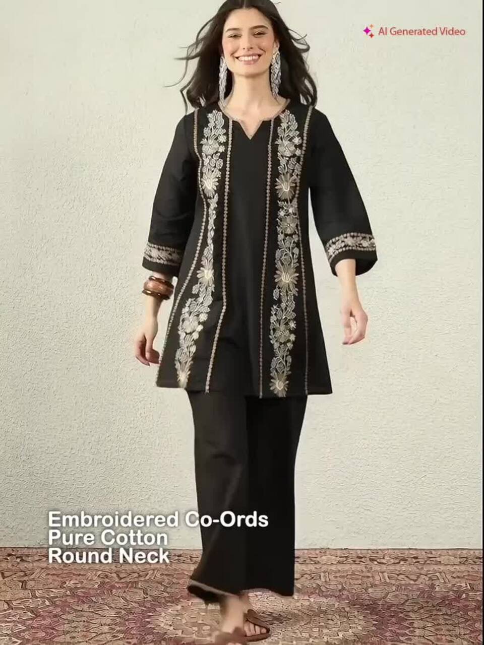 Black Embroidered Kurta Palazzo Set