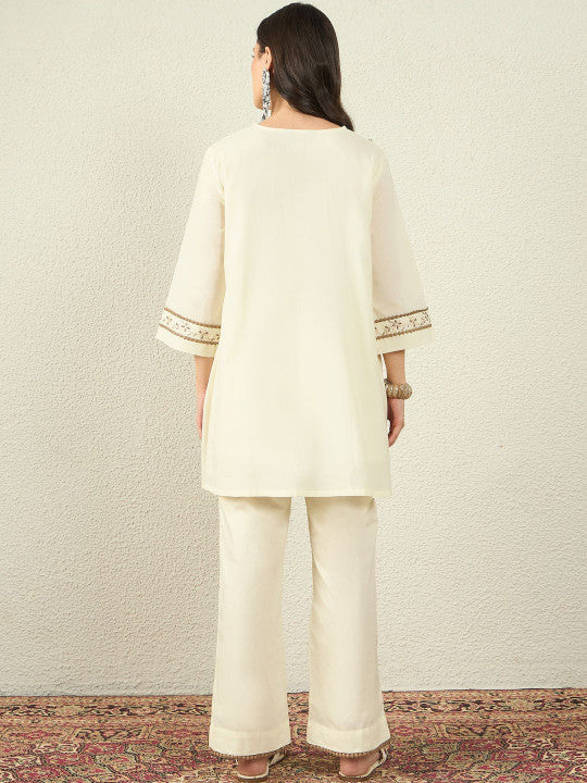 White Embroidered Kurta Palazzo Set