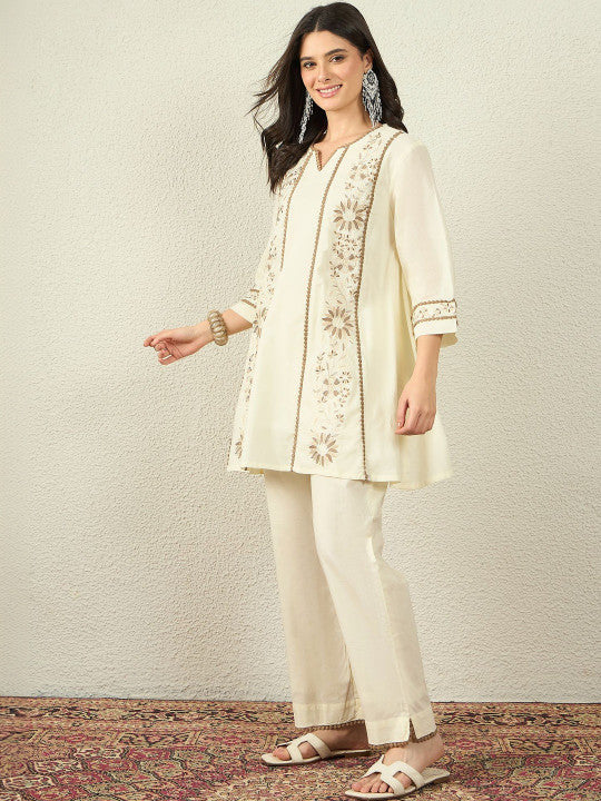 White Embroidered Kurta Palazzo Set