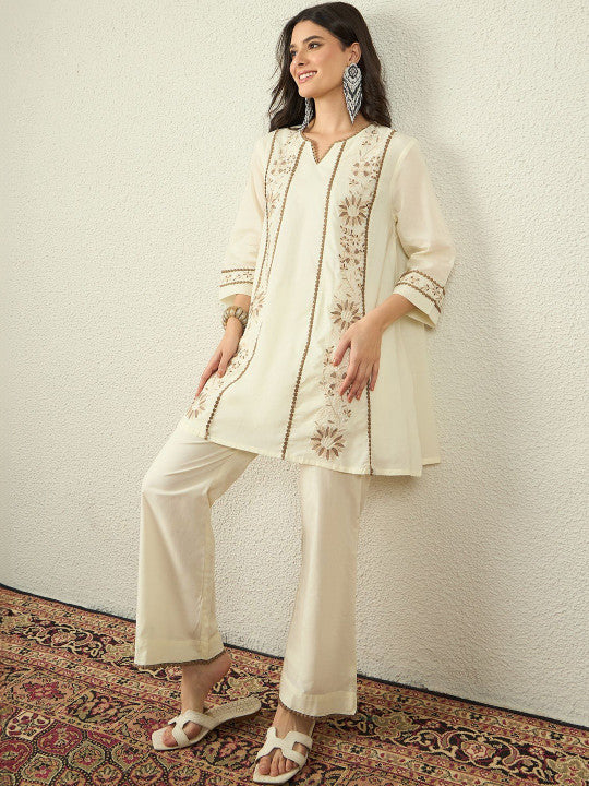 White Embroidered Kurta Palazzo Set